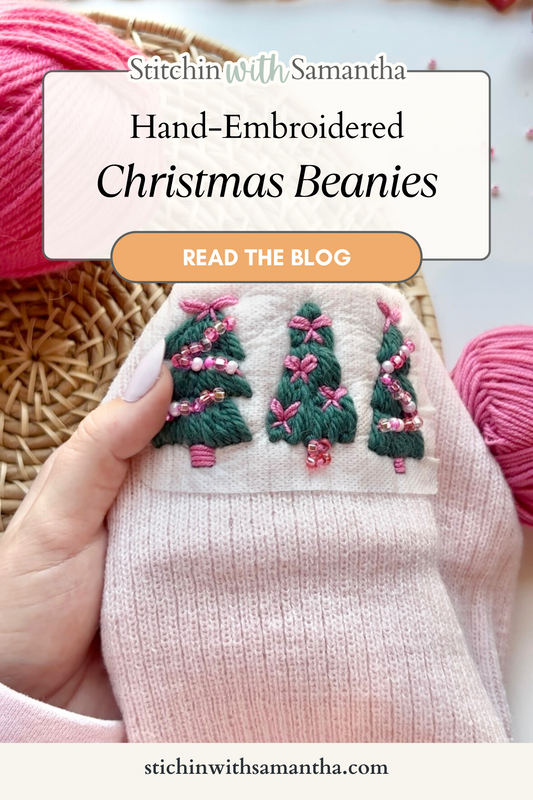 DIY Embroidered Christmas Tree Beanies