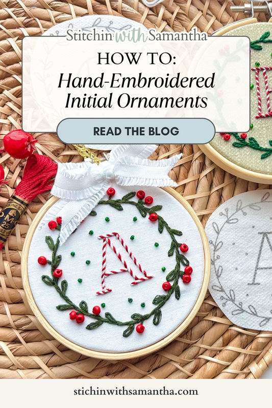 DIY Embroidered Initial Christmas Ornaments