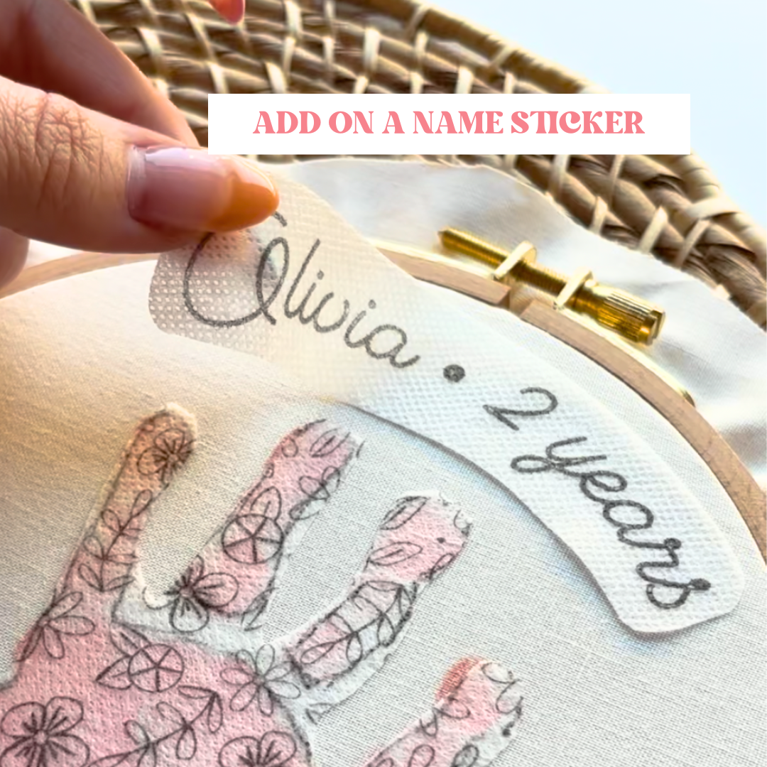 Floral Handprint Embroidery Hoop Stick and Stitch - Kids Handprint Craft