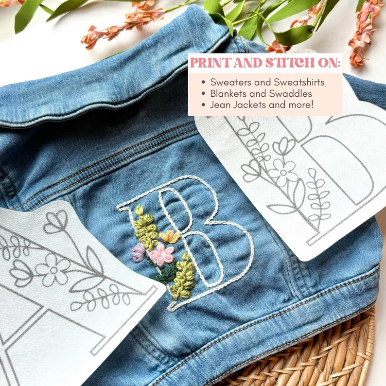 Wildflower Alphabet Hand Embroidery Digital Stick and Stitch Printable Patterns
