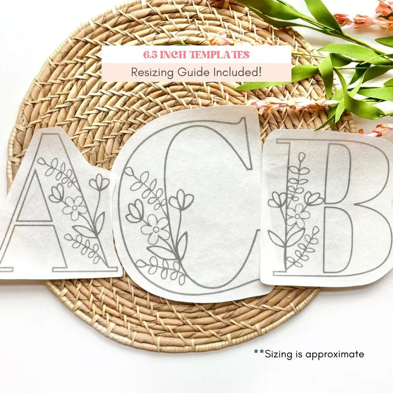 Wildflower Alphabet Hand Embroidery Digital Stick and Stitch Printable Patterns