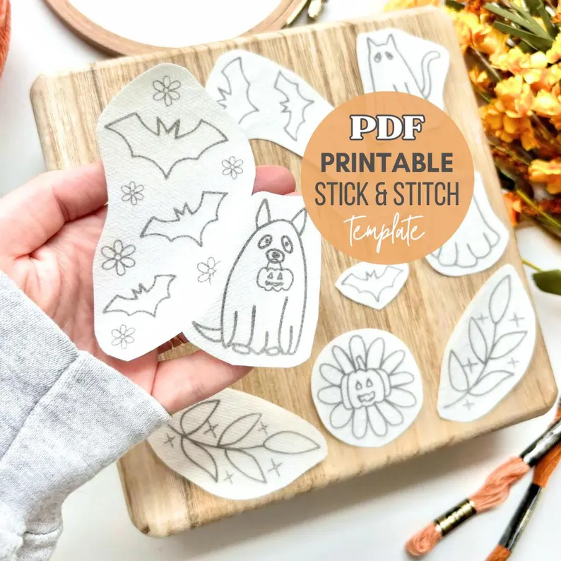 Retro Halloween Printable Stick and Stitch Embroidery PDF Templates