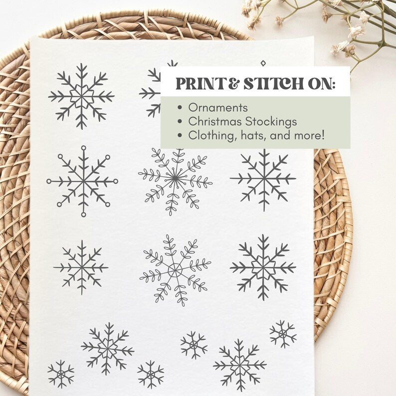 Printable Snowflake Hand Embroidery Christmas Stick and Stitch Templates