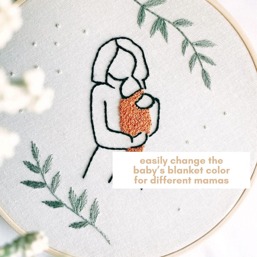 Mother & Baby Beginner Embroidery Pattern: DIY Baby Shower Gift for New Moms