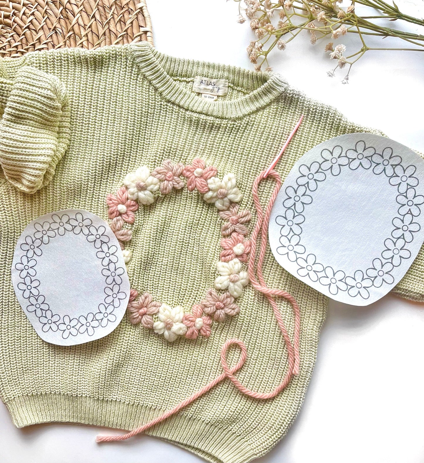 Printable Flower Initial Sweater Stick & Stitch PDF Download