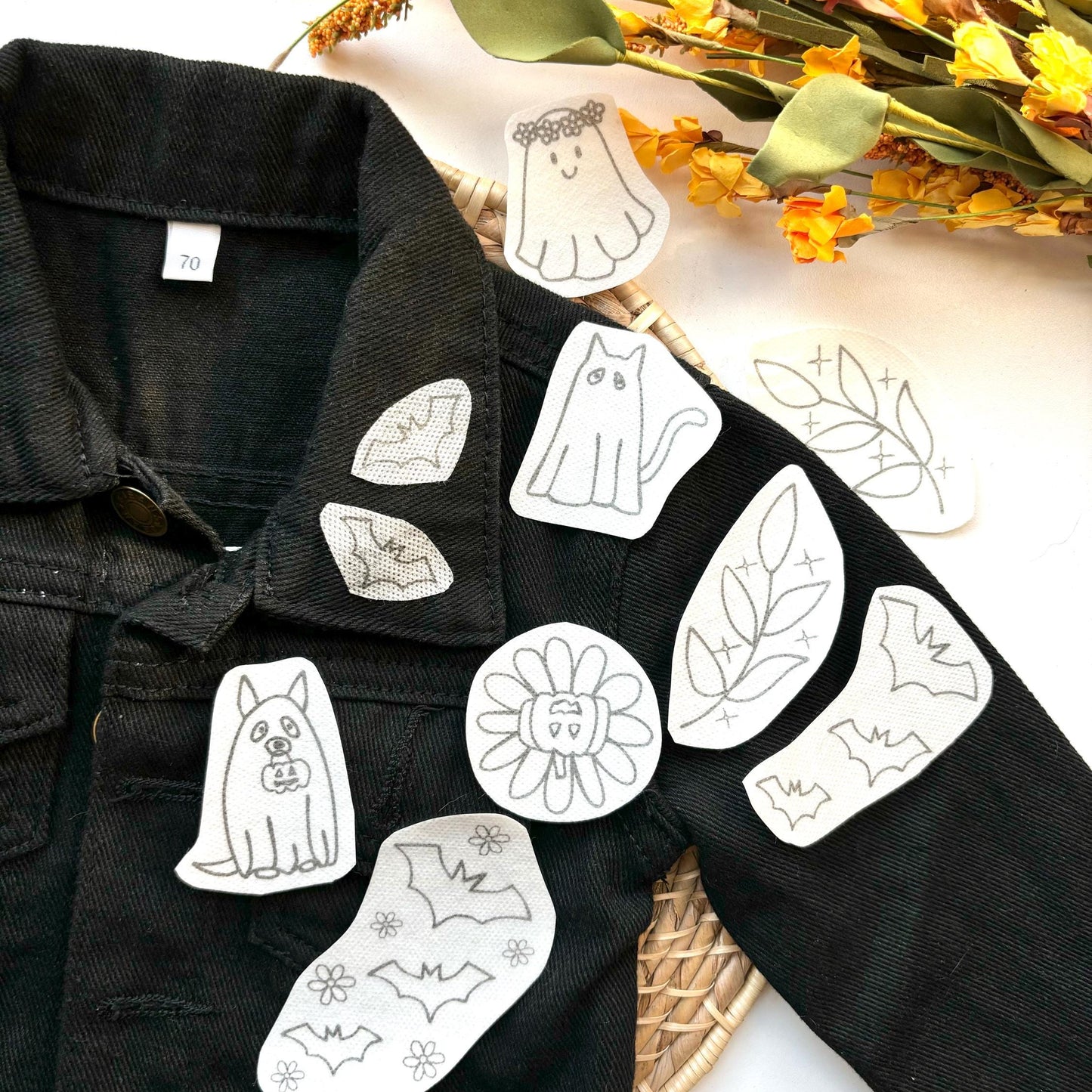 Halloween Stick and Stitch Embroidery Pack, Ghost Stick and Stitch Embroidery for Beginners, Bat Stick on Embroidery Pattern Transfer Patch