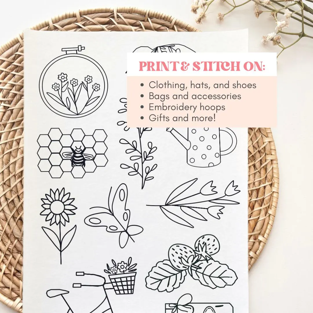 Garden Printable Embroidery Stick and Stitch Templates