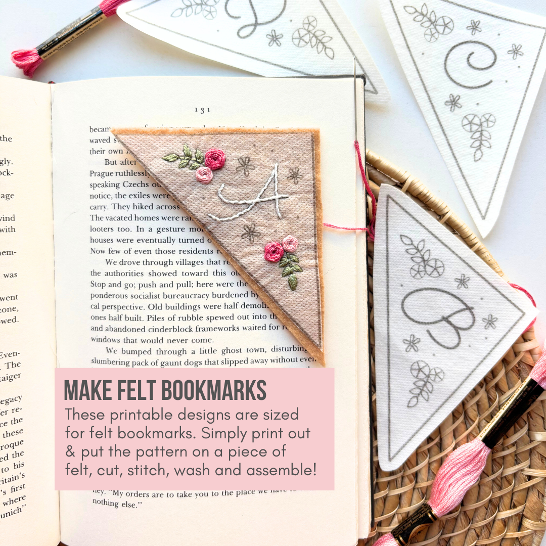 Personalized Letter Bookmark Printable Stick and Stitch Embroidery Designs