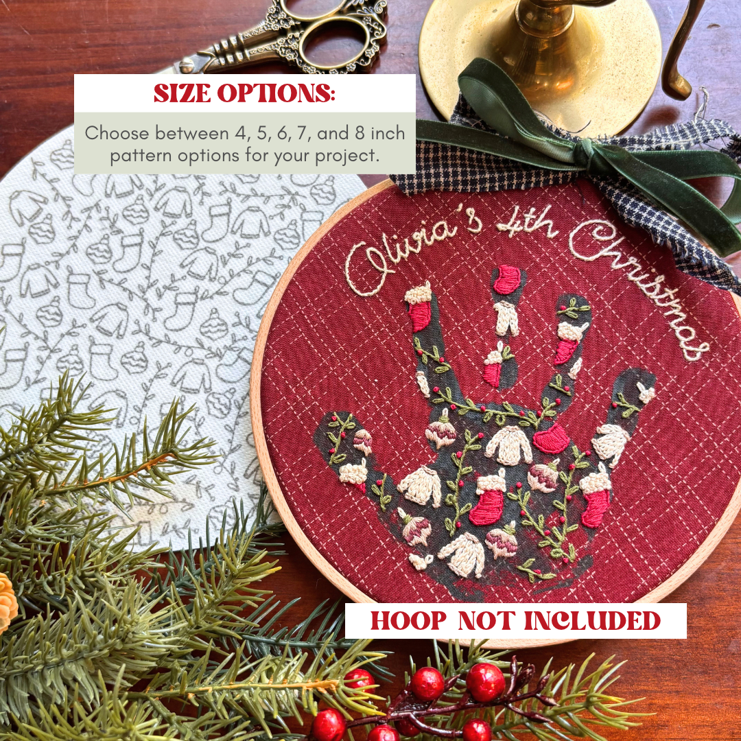 Traditional Christmas Handprint Embroidery Stick & Stitch Pack