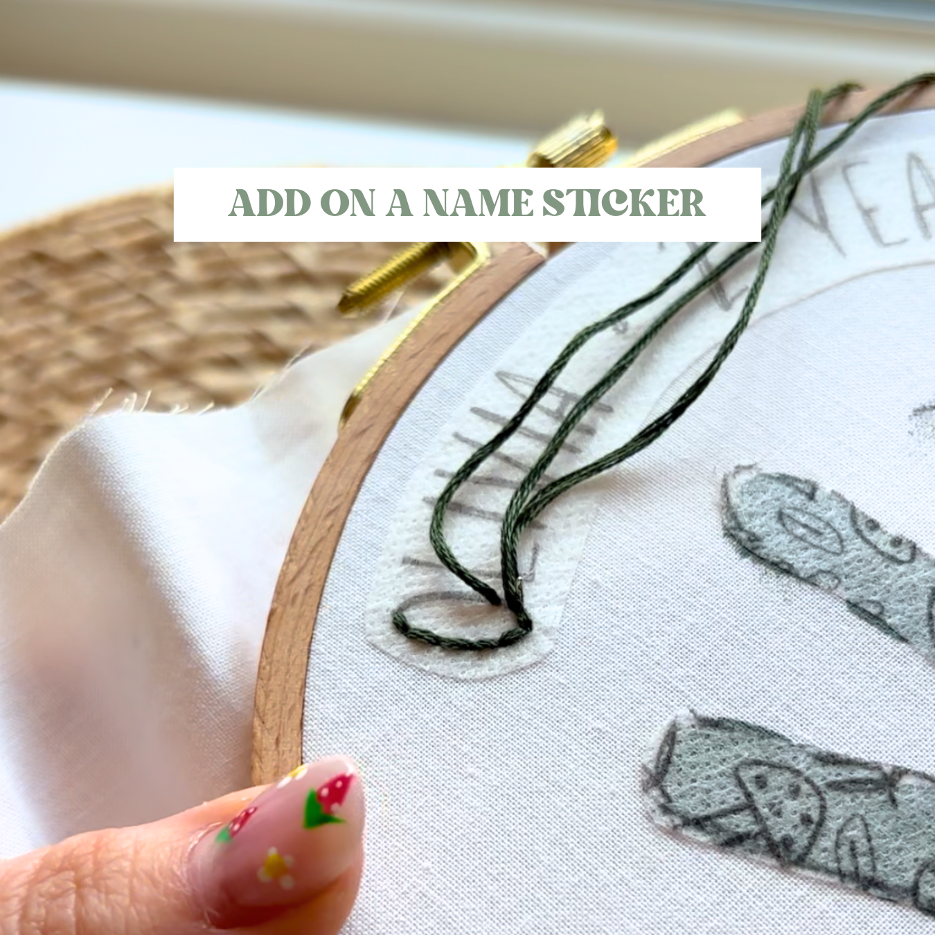 Mushroom Handprint Embroidery Hoop Stick and Stitch - Kids Handprint Craft