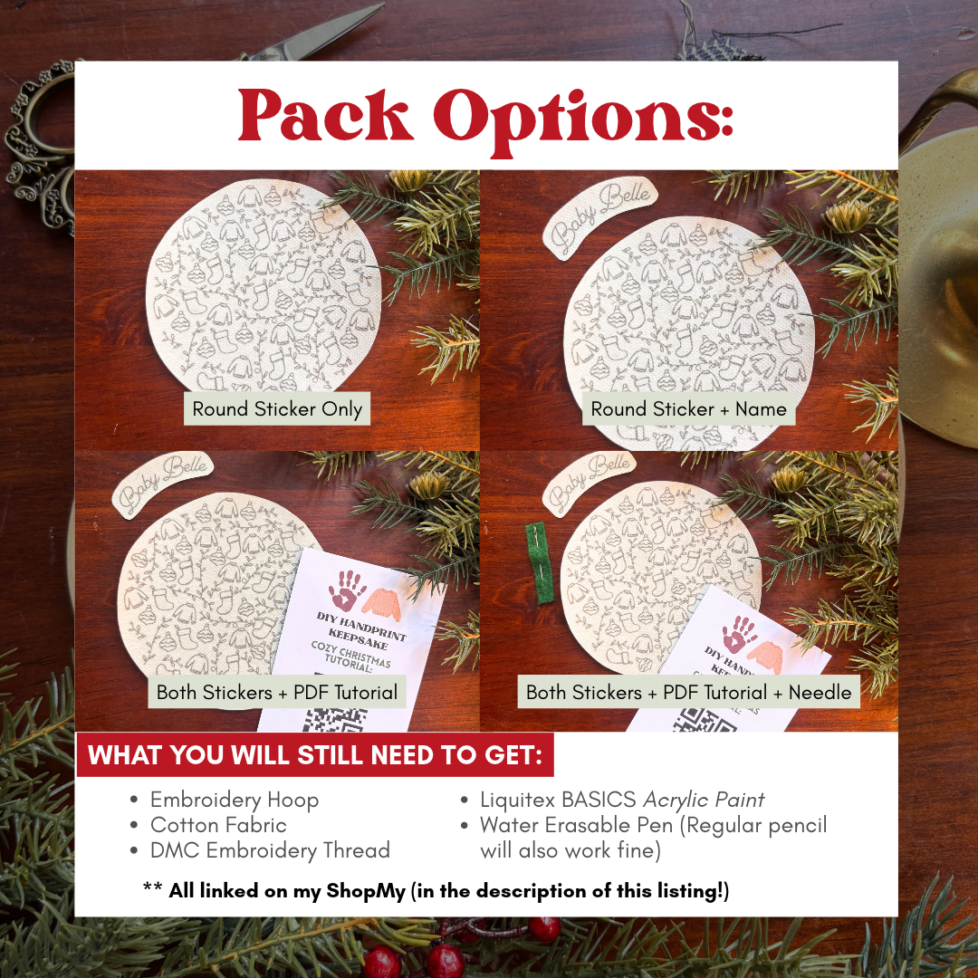 Traditional Christmas Handprint Embroidery Stick & Stitch Pack