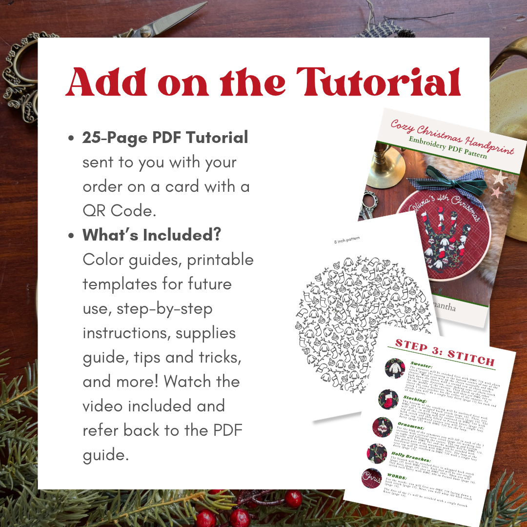 Traditional Christmas Handprint Embroidery Stick & Stitch Pack