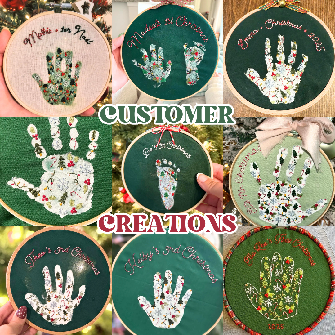 Christmas Handprint Embroidery Hoop Stick and Stitch - Kids Handprint Craft