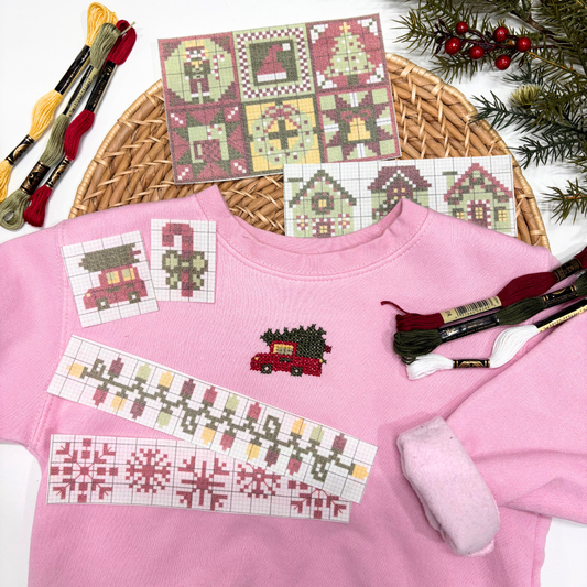 Christmas Cross Stitch Stick and Stitch Quilt Block Pack