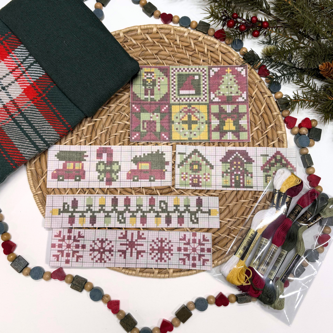 Christmas Cross Stitch Stick and Stitch Quilt Block Pack