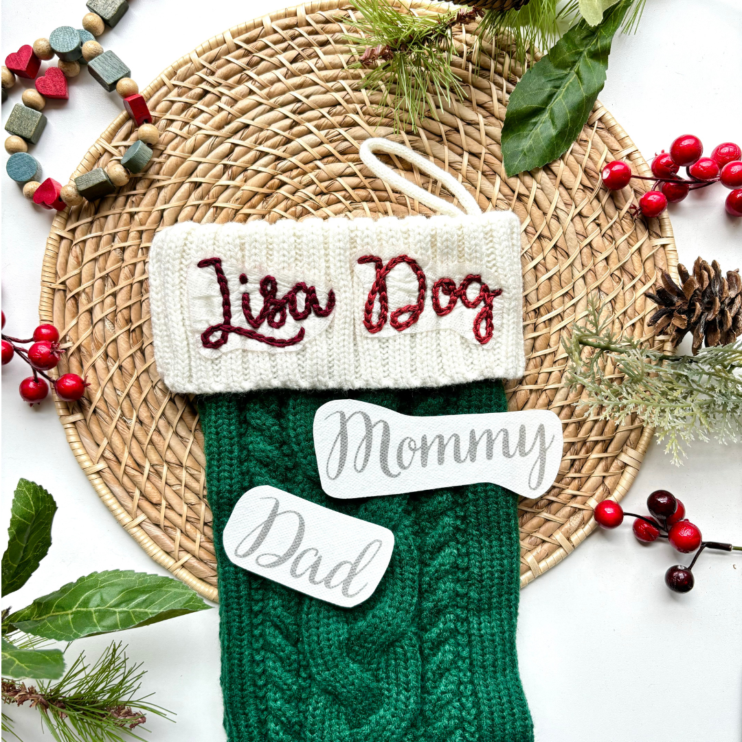 Embroidery Christmas Stocking Kit - Name Stick and Stitch Patterns for Family Keepsake