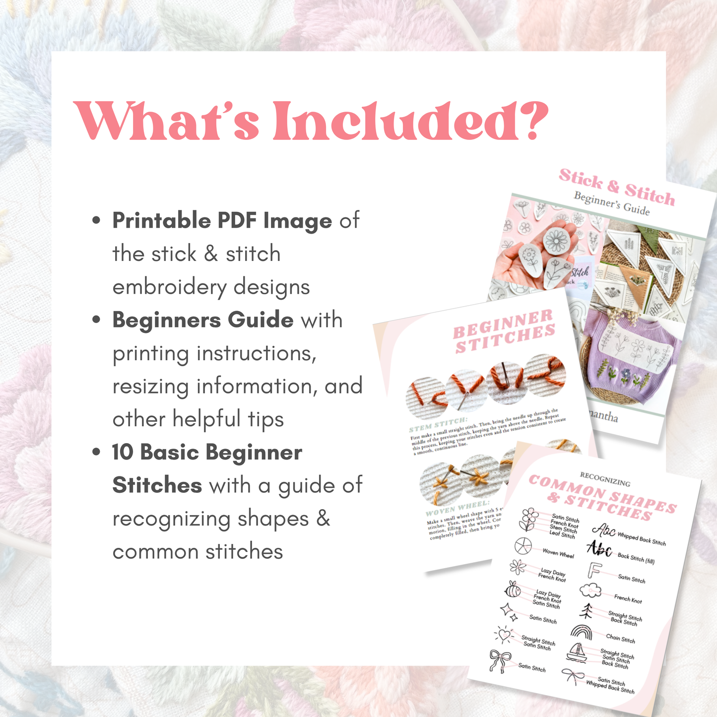 Printable Stick and Stitch Embroidery Butterfly Hand Embroidery Animal Patterns Embroidery Whimsical Embroidery Print Stick Stitch Digital