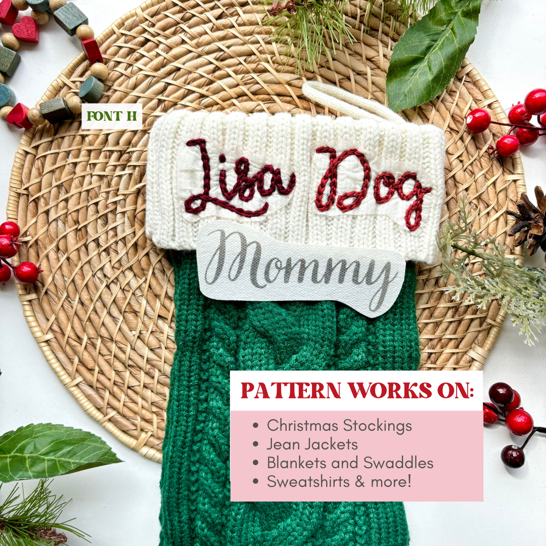 Embroidery Christmas Stocking Kit - Name Stick and Stitch Patterns for Family Keepsake