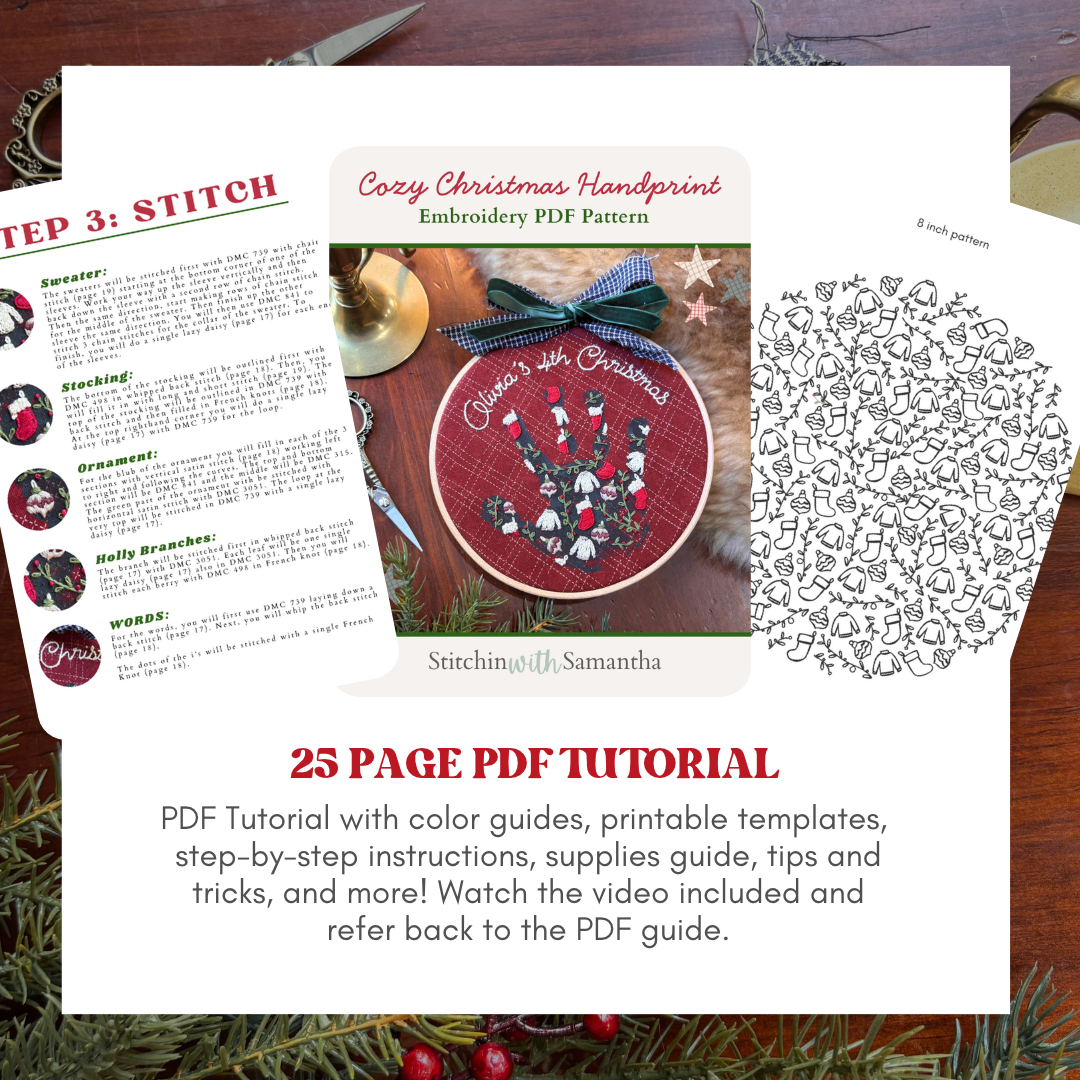 Printable Handprint Embroidery Traditional Cozy Christmas Pattern