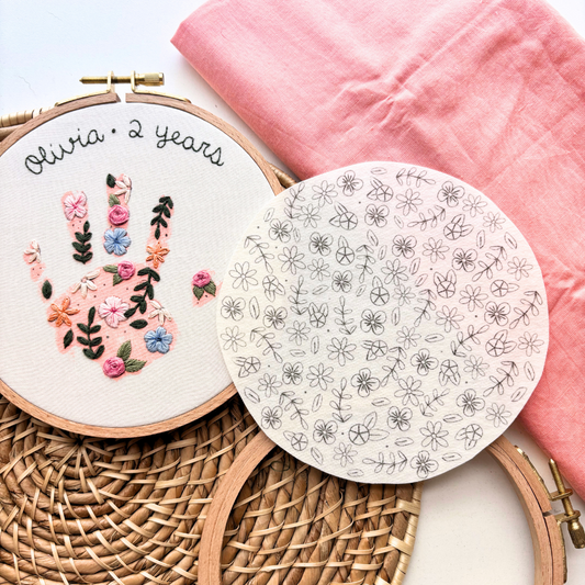 Floral Handprint Embroidery Hoop Stick and Stitch - Kids Handprint Craft