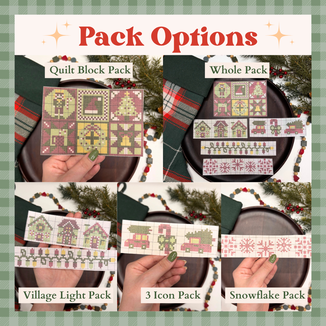 Christmas Cross Stitch Stick and Stitch Quilt Block Pack