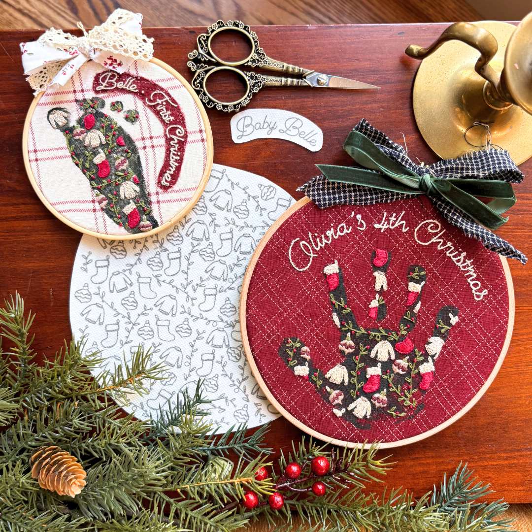 Traditional Christmas Handprint Embroidery Stick & Stitch Pack