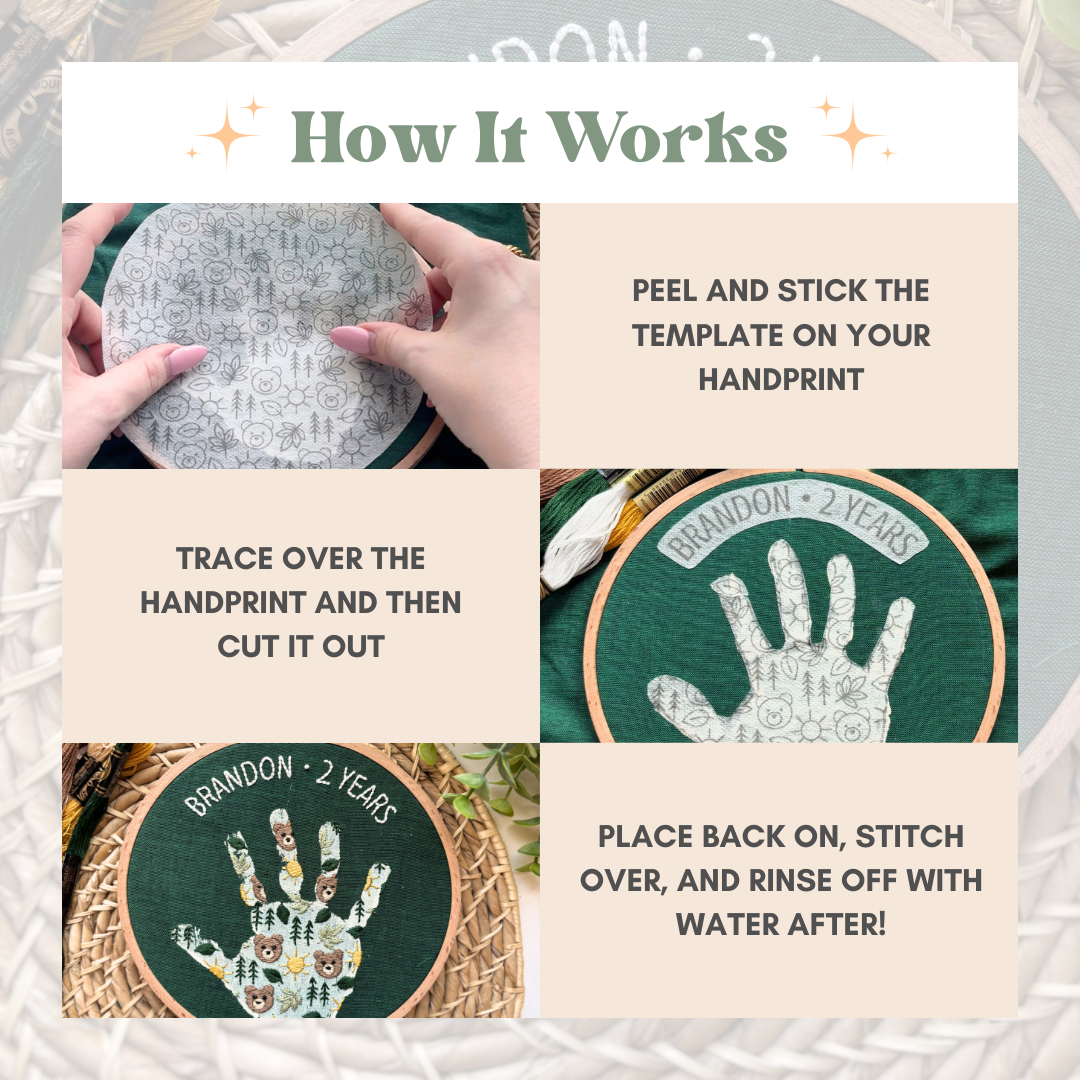 Bear Handprint Embroidery Hoop Stick and Stitch - Kids Handprint Craft