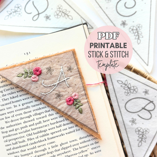 Personalized Letter Bookmark Printable Stick and Stitch Embroidery Designs