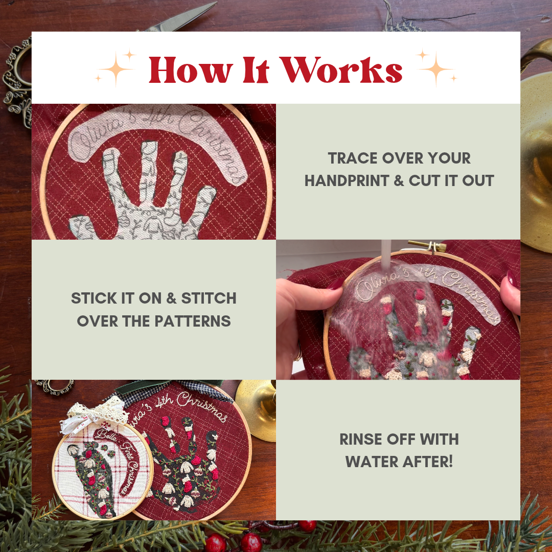 Traditional Christmas Handprint Embroidery Stick & Stitch Pack