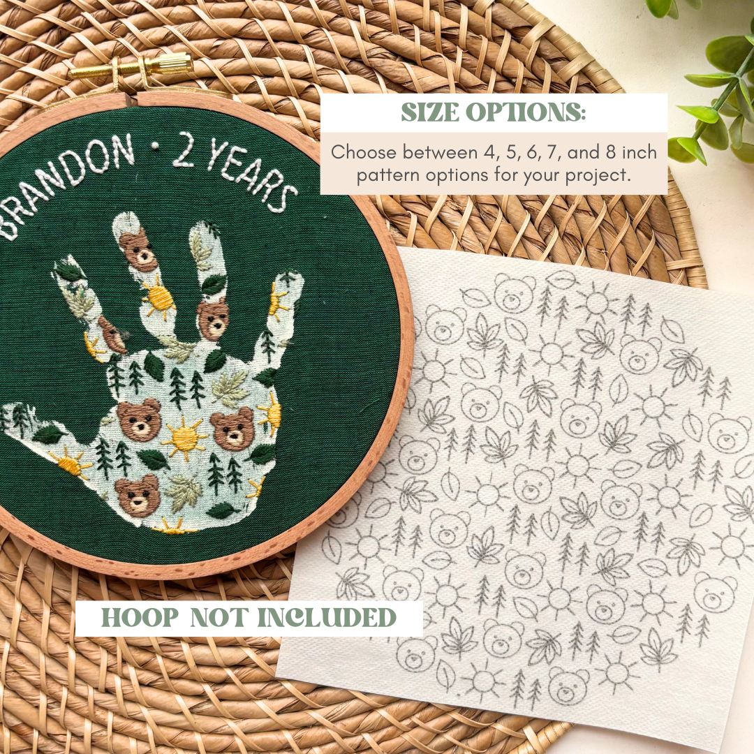 Bear Handprint Embroidery Hoop Stick and Stitch - Kids Handprint Craft