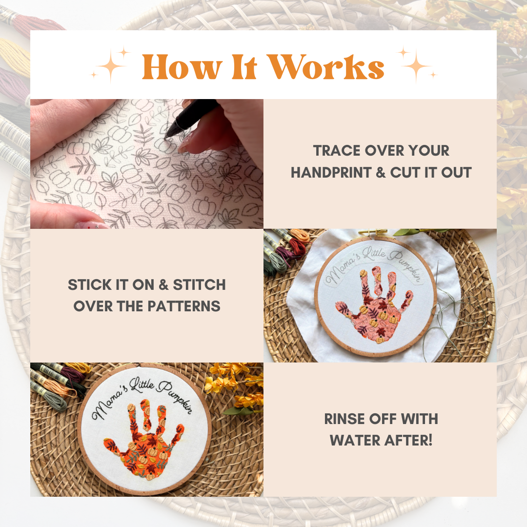 Fall Handprint Embroidery Hoop Stick and Stitch - Kids Handprint Craft