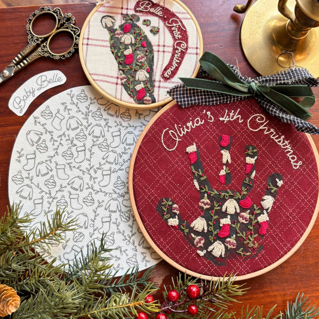 Traditional Christmas Handprint Embroidery Stick & Stitch Pack