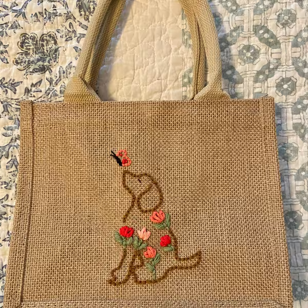 Floral Dog Hand Embroidery PDF Hoop Image