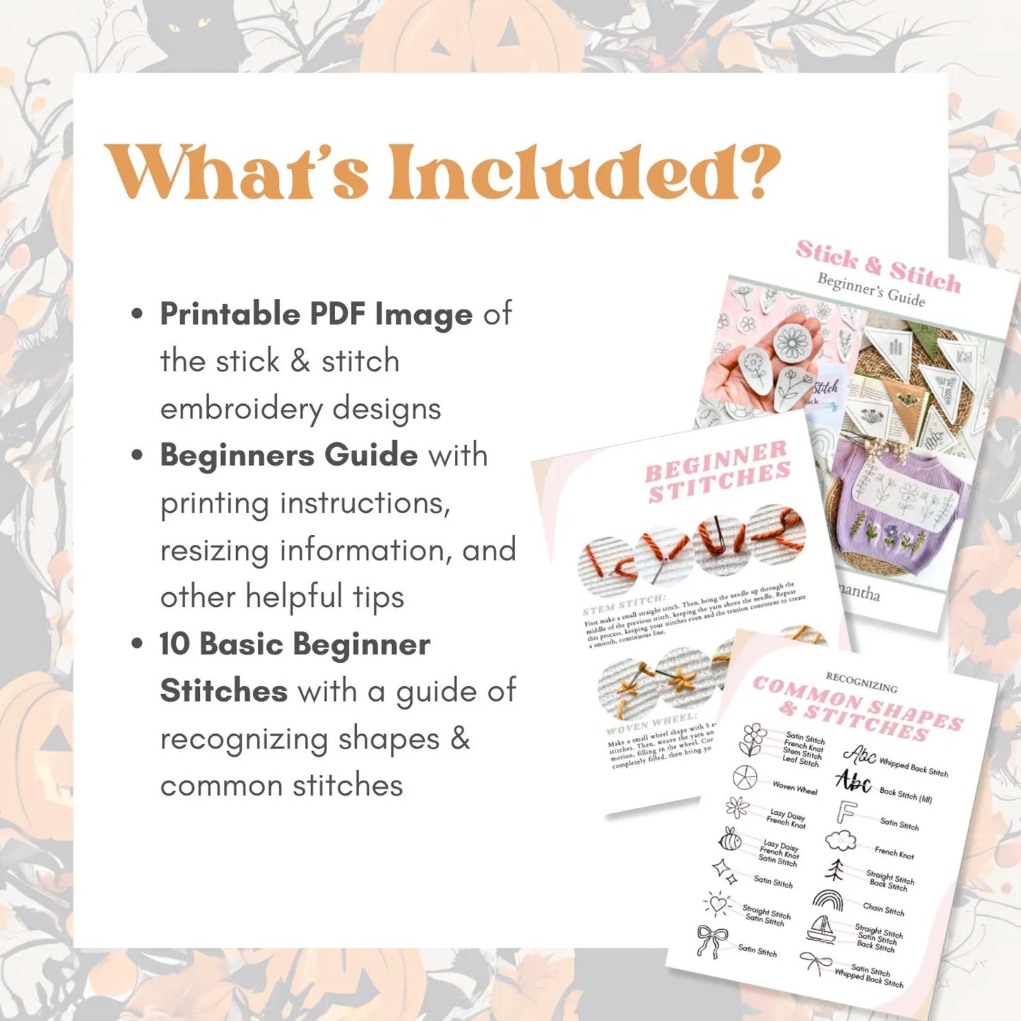 Fall Embroidery Beanie Printable Stick And Stitch Bundle - PDF Download