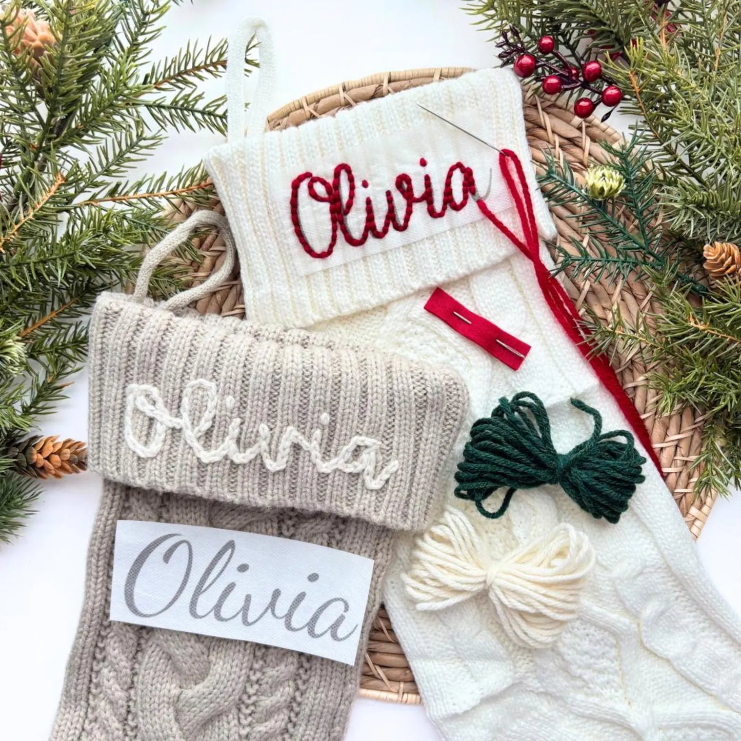 Embroidery Christmas Stocking Kit - Name Stick and Stitch Patterns for Family Keepsake