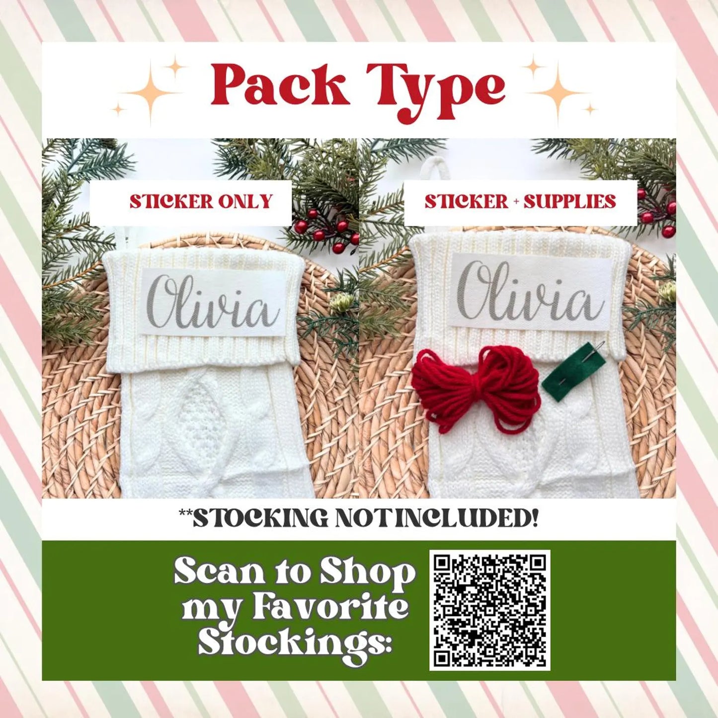 Embroidery Christmas Stocking Kit - Name Stick and Stitch Patterns for Family Keepsake