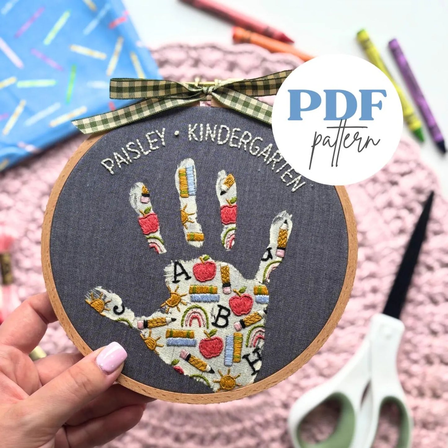 School Embroidered Handprint Keepsake PDF Tutorial
