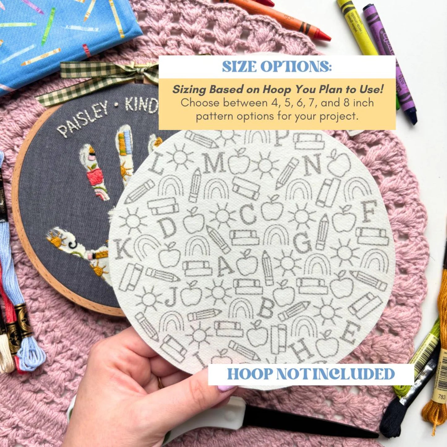 School Handprint Embroidery Hoop Stick and Stitch - Back to School Kids Handprint Craft