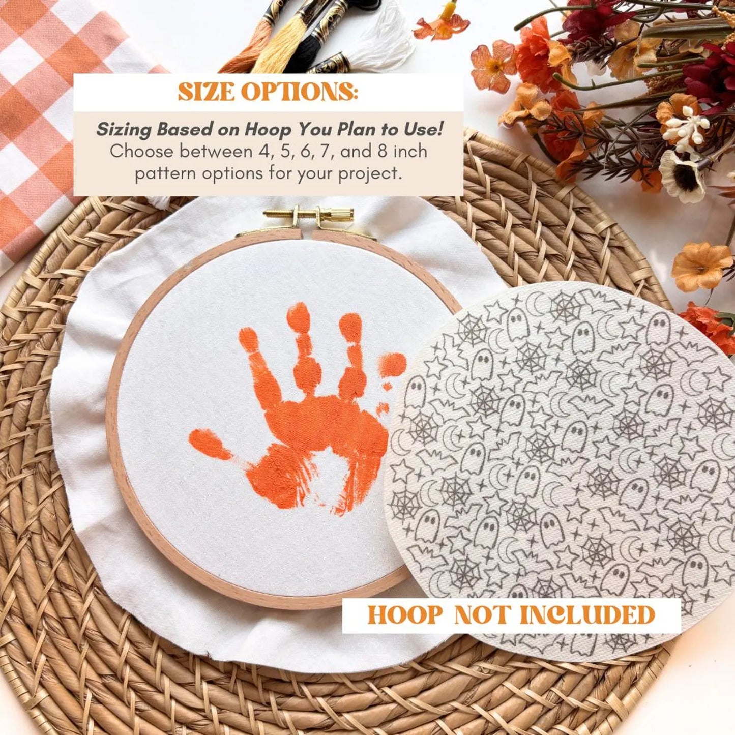 Halloween Handprint Embroidery Hoop Stick and Stitch - Kids Handprint Craft