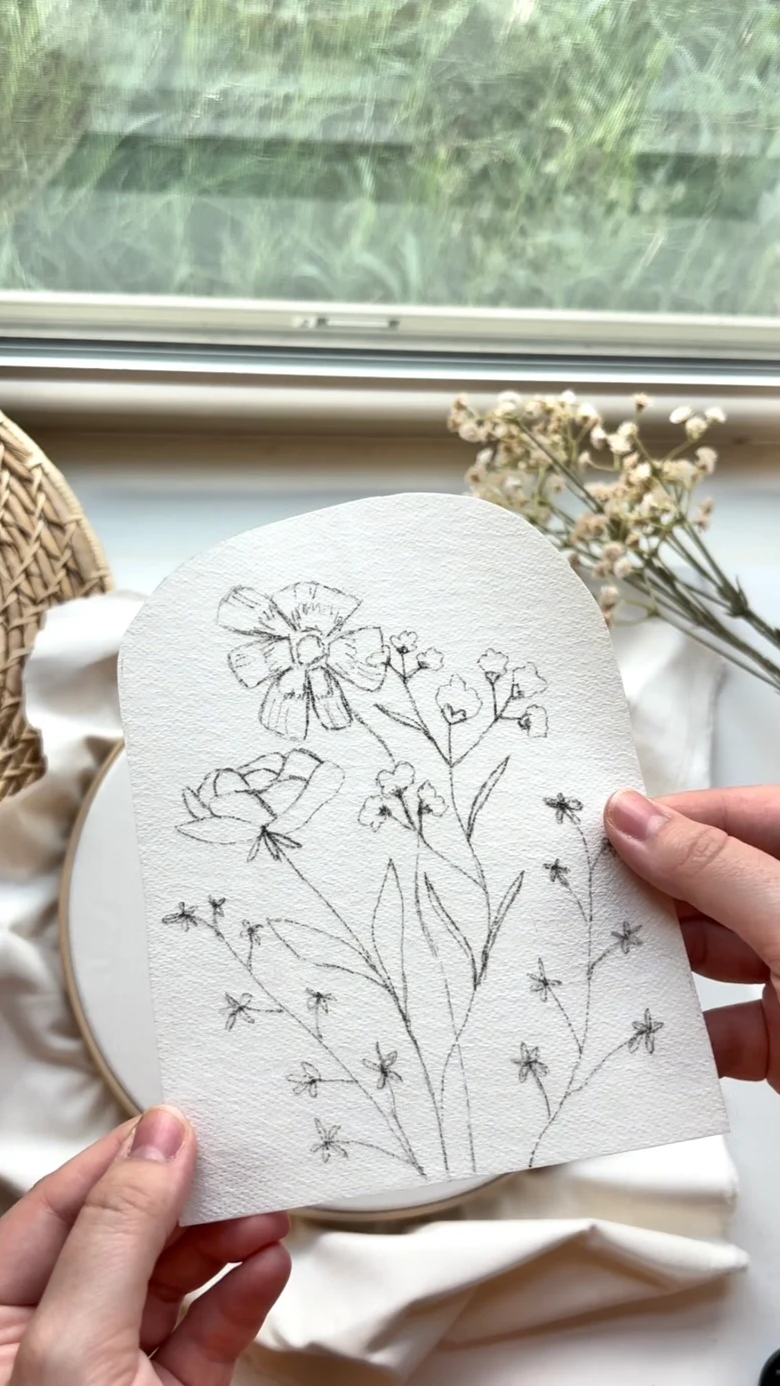 Vintage Wildflower Hand Embroidery PDF Hoop Image