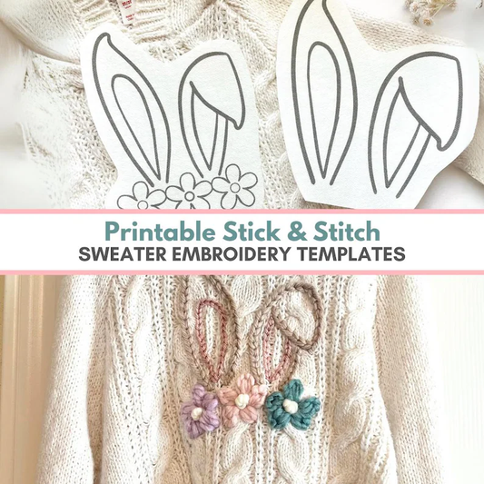 Printable Bunny Ear Sweater Stick and Stitch Easter Embroidery Patterns