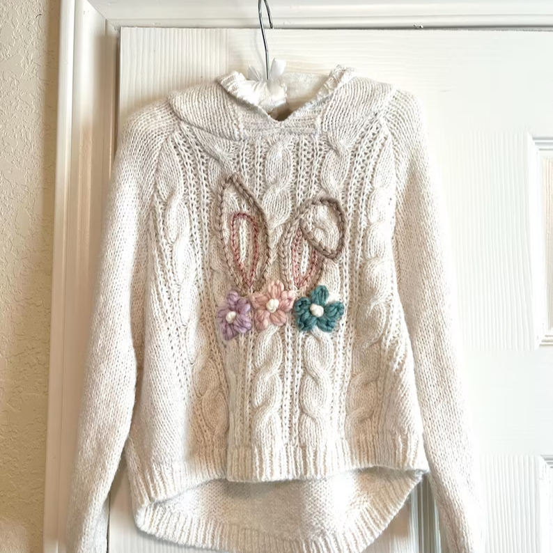 Printable Bunny Ear Sweater Stick and Stitch Easter Embroidery Patterns