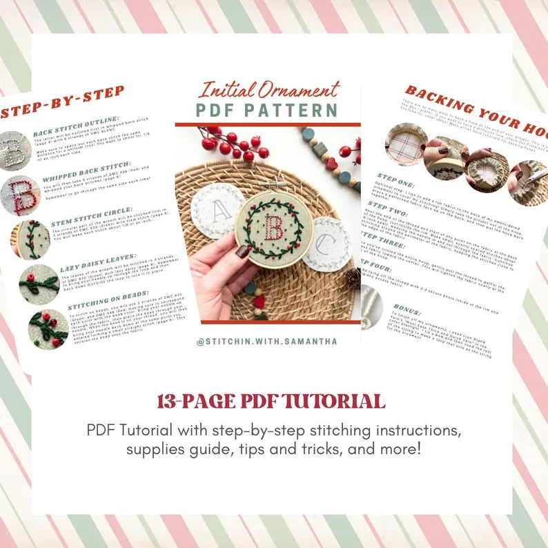 Embroidered Ornament Stitching Tutorial + Printable Stick and Stitch Templates