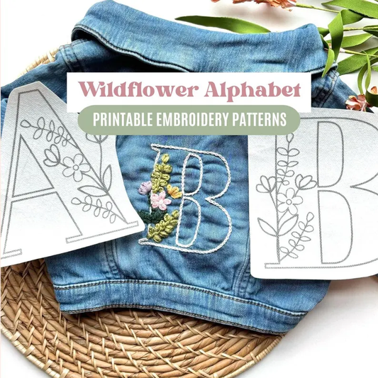 Wildflower Alphabet Hand Embroidery Digital Stick and Stitch Printable Patterns