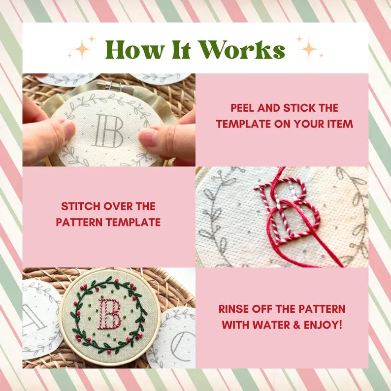 Alphabet Christmas Stick and Stitch Ornament Hand Embroidery Kit
