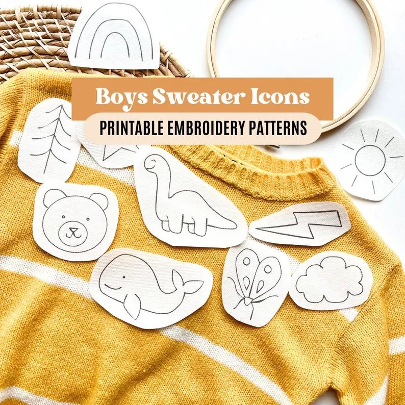 Boy Sweater Stick and Stitch Printable Hand Embroidery PDF Templates