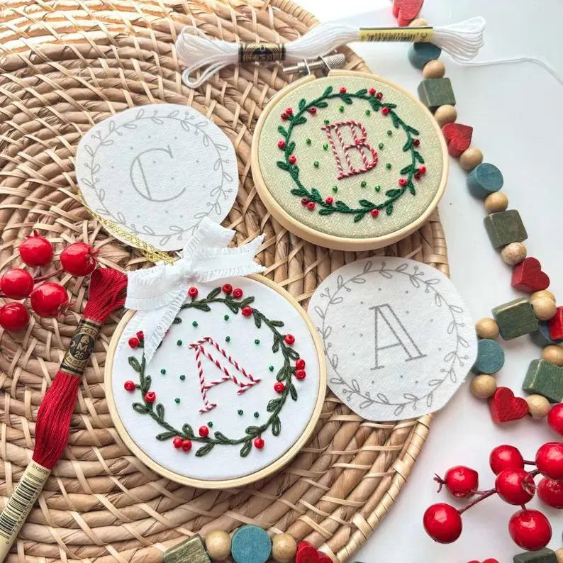 Alphabet Christmas Stick and Stitch Ornament Hand Embroidery Kit