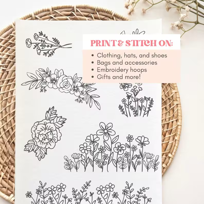 Wildflower Printable Stick & Stitch Embroidery Patterns