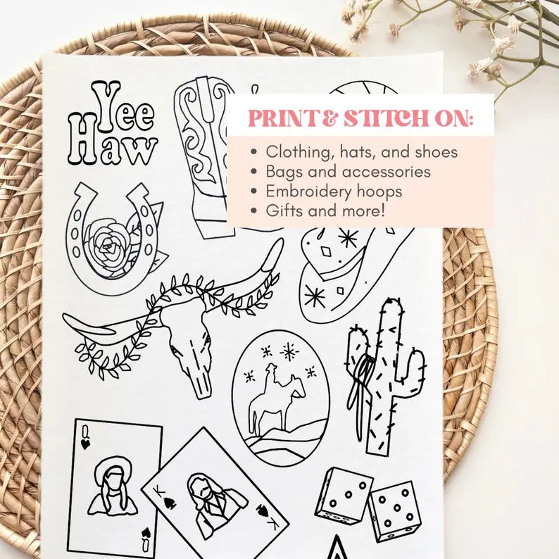 Printable Western Stick and Stitch Embroidery PDF Printable Templates