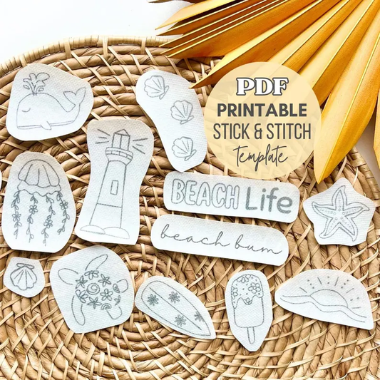 Beach Printable Stick and Stitch Hand Embroidery Templates